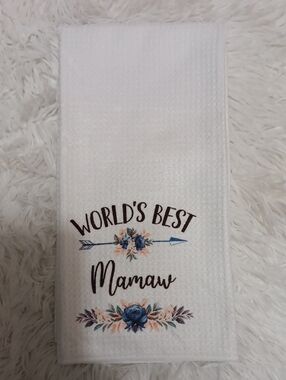 World's Best Mamaw Floral Kitchen Towel - White